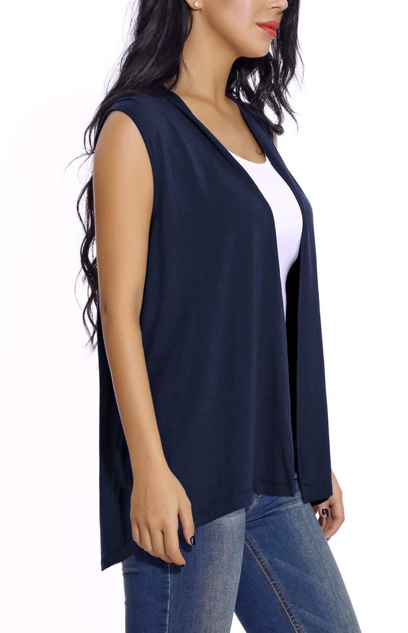 EXCHIC Women's Sleeveless Open Front Cardigan Vest Lightweight Cool Coat (L, Navy Blue) - Image 5